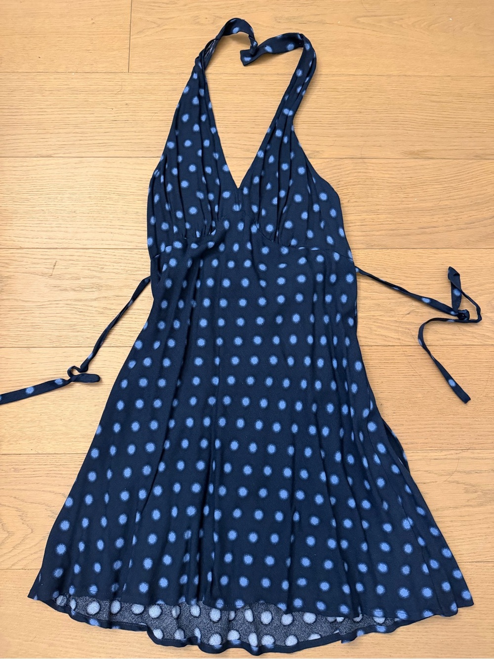 Reformation Navy Polka Dot Halter mini Dress